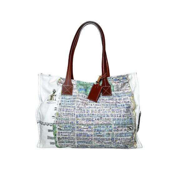 Rani Arabella Palm Beach Print Canvas Tote Bag Made In Italy